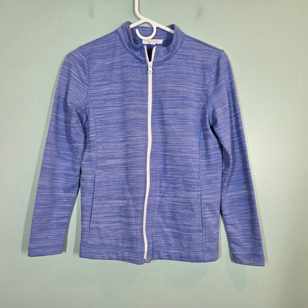 T by Talbots Womens Blue Space Dye Full Zip Mock Neck Active Jacket Petite P